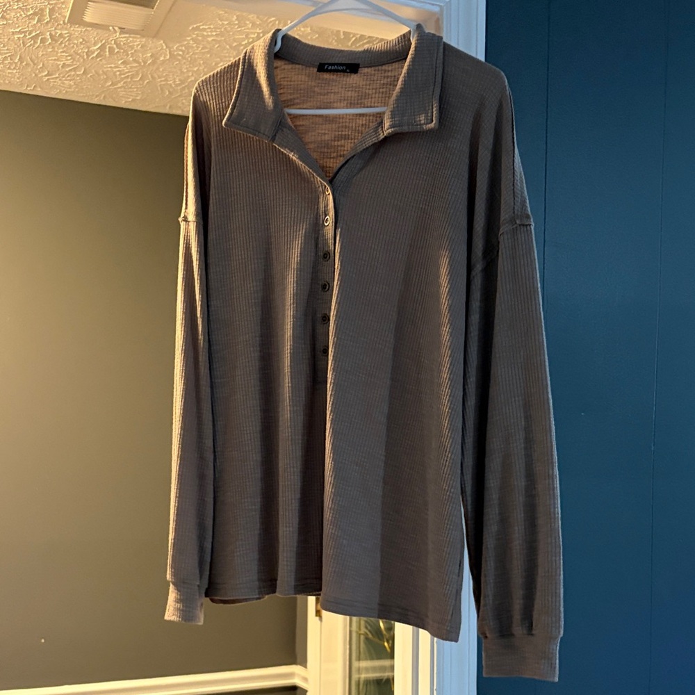 Casual Brown Button-Up Top
